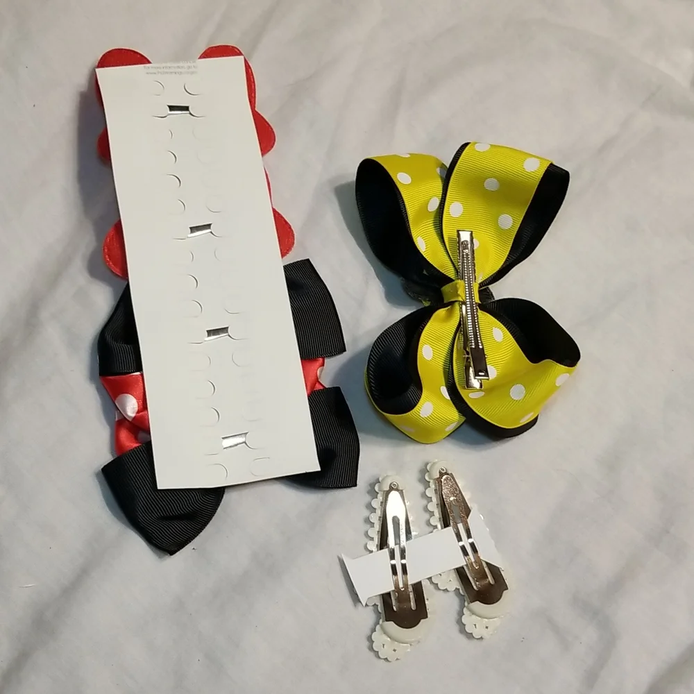 GIRLS MOUSE EARS 6' BOW WITH SEQUINS SET OF PEARL MOUSE CLIPS 4 BOWS - Picture 10 of 10